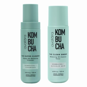 Avatara - Kombucha Cleansing Duo, The Super Cleanse Face Wash   The Clean Sweep Face Toner, Natural Skin-Balancing Cleanser and Face Exfoliator, Hydrating Skincare for Teens, Women, and Men
