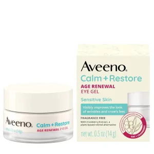 Aveeno Calm   Restore Age Renewal Anti-Aging Eye Gel, Under Eye Cream with Nourishing Oat & Cranberry Extract Visibly Improves the Look of Wrinkles & Crow's Feet, Fragrance Free, 0.5 oz