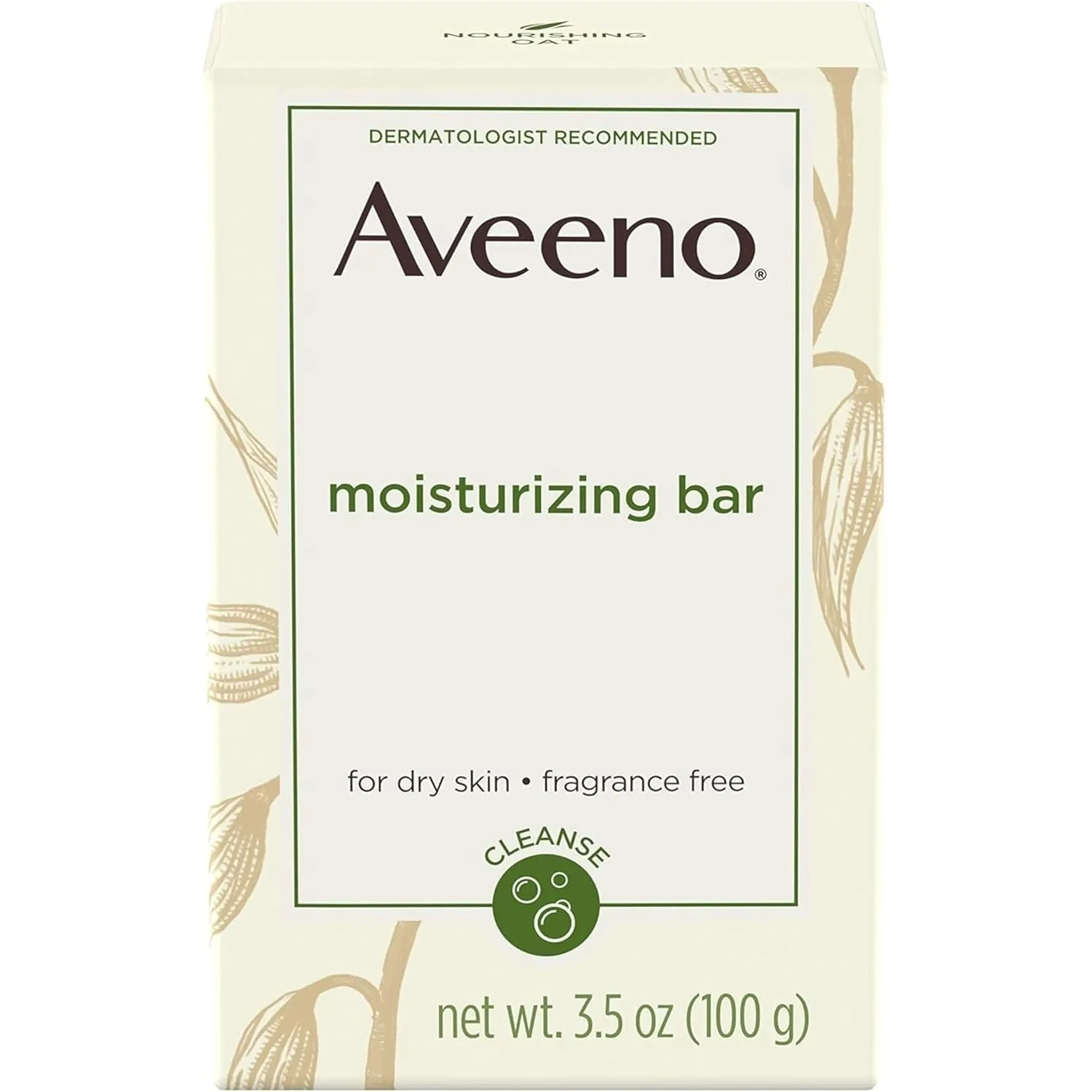 Aveeno Gentle Moisturizing Bar Facial Cleanser with Nourishing Oat for Dry Skin, Fragrance-free, Dye-Free, & Soap-Free, 3.5 oz (Pack of 4)