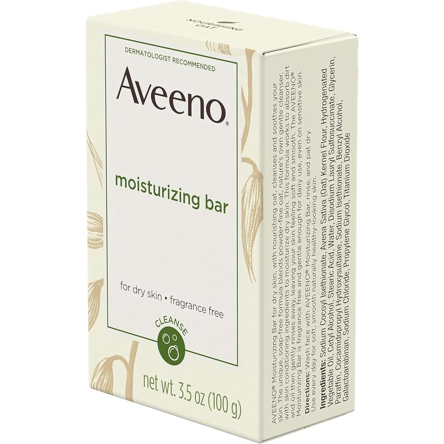 Aveeno Gentle Moisturizing Bar Facial Cleanser with Nourishing Oat for Dry Skin, Fragrance-free, Dye-Free, & Soap-Free, 3.5 oz (Pack of 6)
