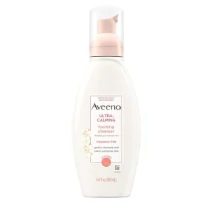Aveeno Ultra-Calming Foaming Cleanser & Makeup Remover Facial Cleanser with Calming Feverfew, Face Wash for Dry & Sensitive Skin, Hypoallergenic, Fragrance-Free & Non-Comedogenic, Unscented, 6 Fl Oz