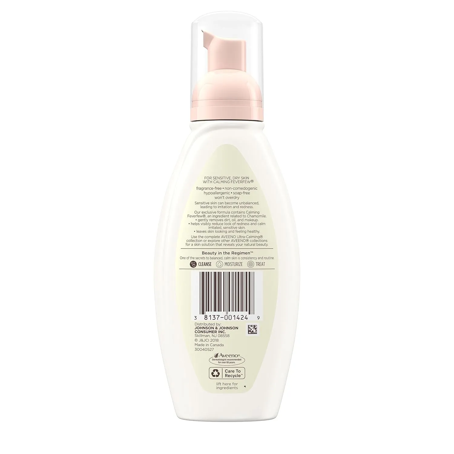 Aveeno Ultra-Calming Foaming Cleanser & Makeup Remover Facial Cleanser with Calming Feverfew, Face Wash for Dry & Sensitive Skin, Hypoallergenic, Fragrance-Free & Non-Comedogenic, Unscented, 6 Fl Oz