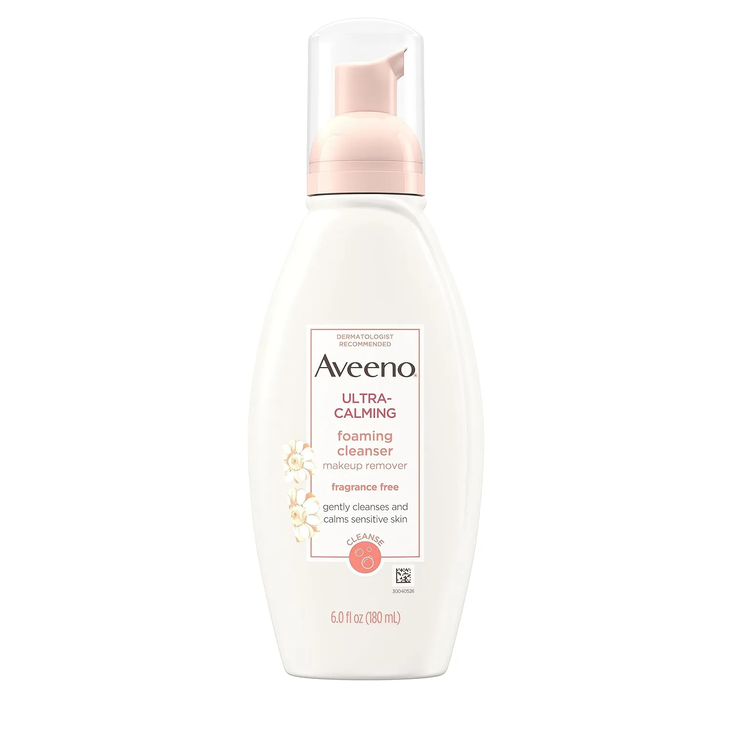 Aveeno Ultra-Calming Foaming Cleanser & Makeup Remover Facial Cleanser with Calming Feverfew, Face Wash for Dry & Sensitive Skin, Hypoallergenic, Fragrance-Free & Non-Comedogenic, Unscented, 6 Fl Oz