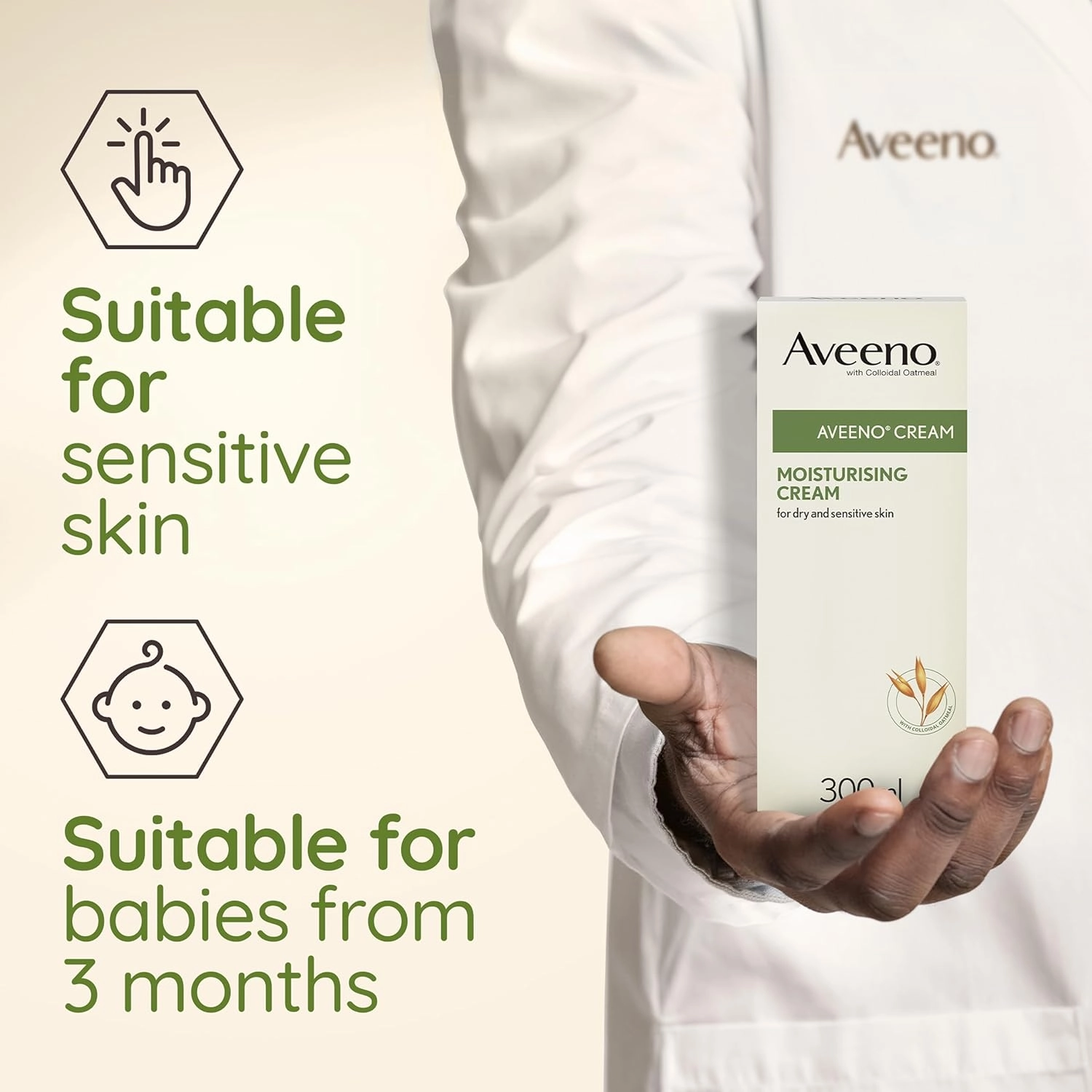 Aveeno Moisturising Cream (1x 300ml), Nourishing Body Lotion with Hydrating Colloidal Oatmeal, Full Body Moisturiser for Dry and Sensitive Skin, Suitable For Adults and Babies From 3 Months
