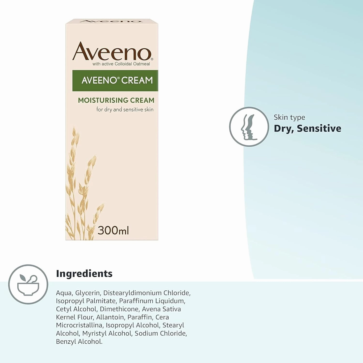 Aveeno Moisturising Cream (1x 300ml), Nourishing Body Lotion with Hydrating Colloidal Oatmeal, Full Body Moisturiser for Dry and Sensitive Skin, Suitable For Adults and Babies From 3 Months
