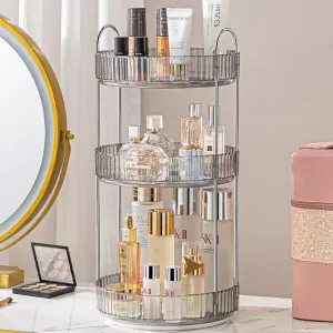 Aveniee Rotating Makeup Organizer for Vanity, 3 Tier Perfume Skincare Organizers and Storage for Bathroom Countertop, Clear Spinning Counter Cosmetic Holder for Dresser(Grey)