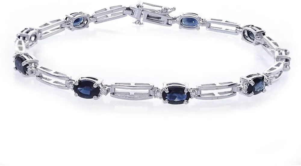 Avital & Co. 0.20 Carat Diamond and 4.50 Carat Sapphire 14k White Gold Link Bracelet