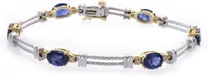 Avital & Co. 6.00 Carat Sapphire and 0.08 Carat Diamond Accent 14k Two Tone Gold Link Bracelet