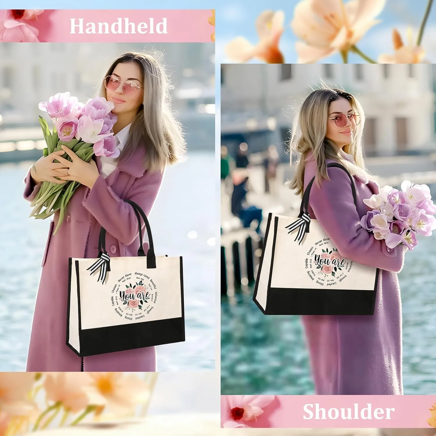 AYGE Christian Gifts for Women, Encourage Gift for Women, Reusable Grocery Bag Tote Bag & Makeup Bag