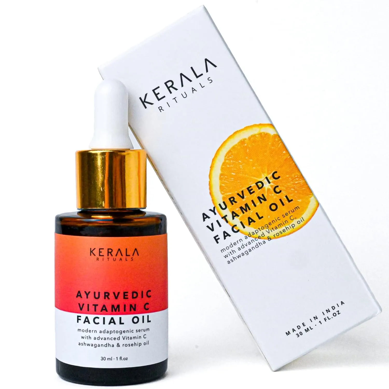 Ayurvedic Vitamin C Face Oil with Rosehip Oil, Bakuchiol, Ashwagandha, and Squalane, Hydrating, Brightening, and Repairing Serum for Dark Spots, Fine Lines, and Wrinkles, Clean Luxury Skincare