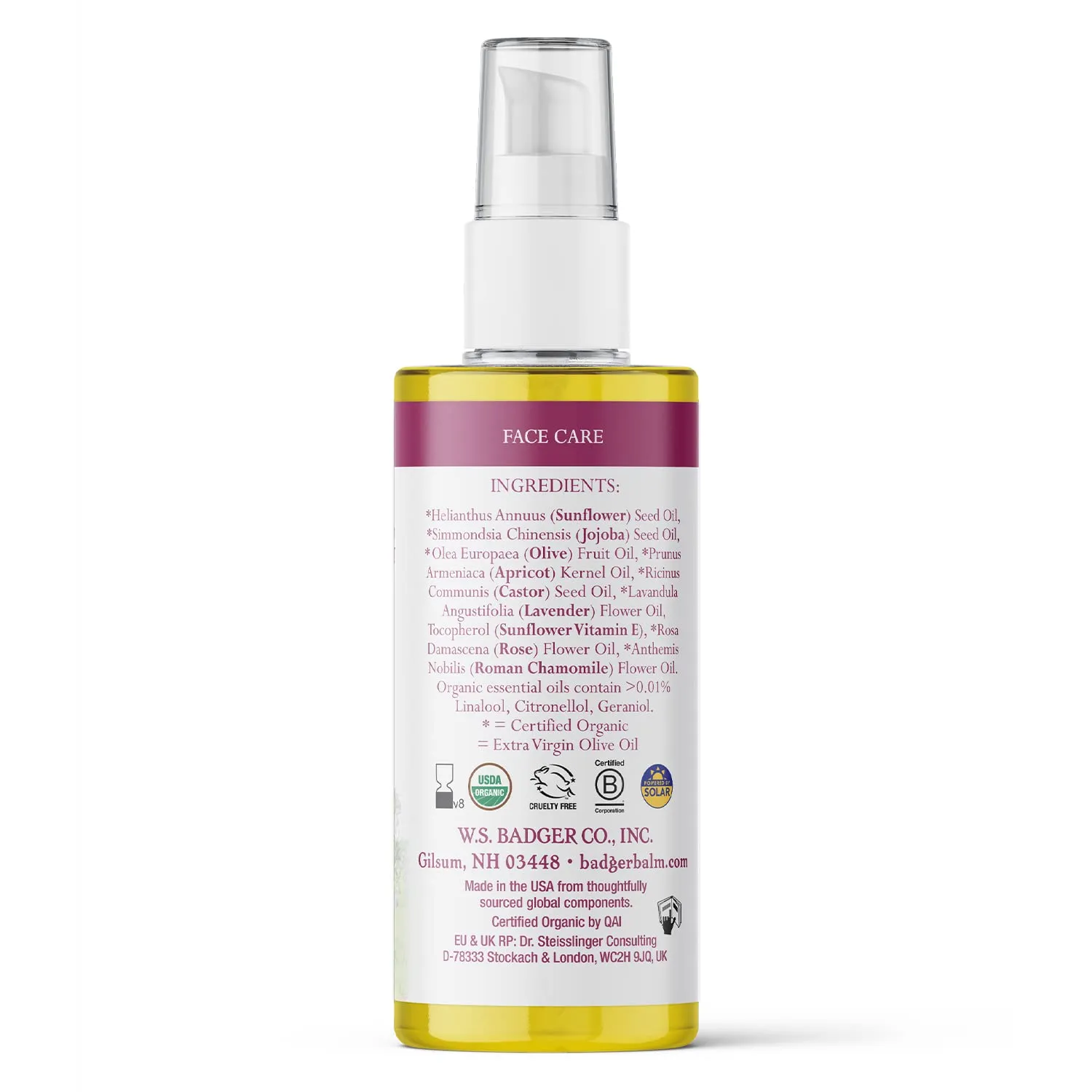 Badger Rose Face Cleansing Oil, Organic Facial Cleanser & Makeup Remover, Non-Greasy Moisturizing Skin Balancing Gentle Face Cleanser w/Pure Rose Oil, 2 fl oz Glass Bottle