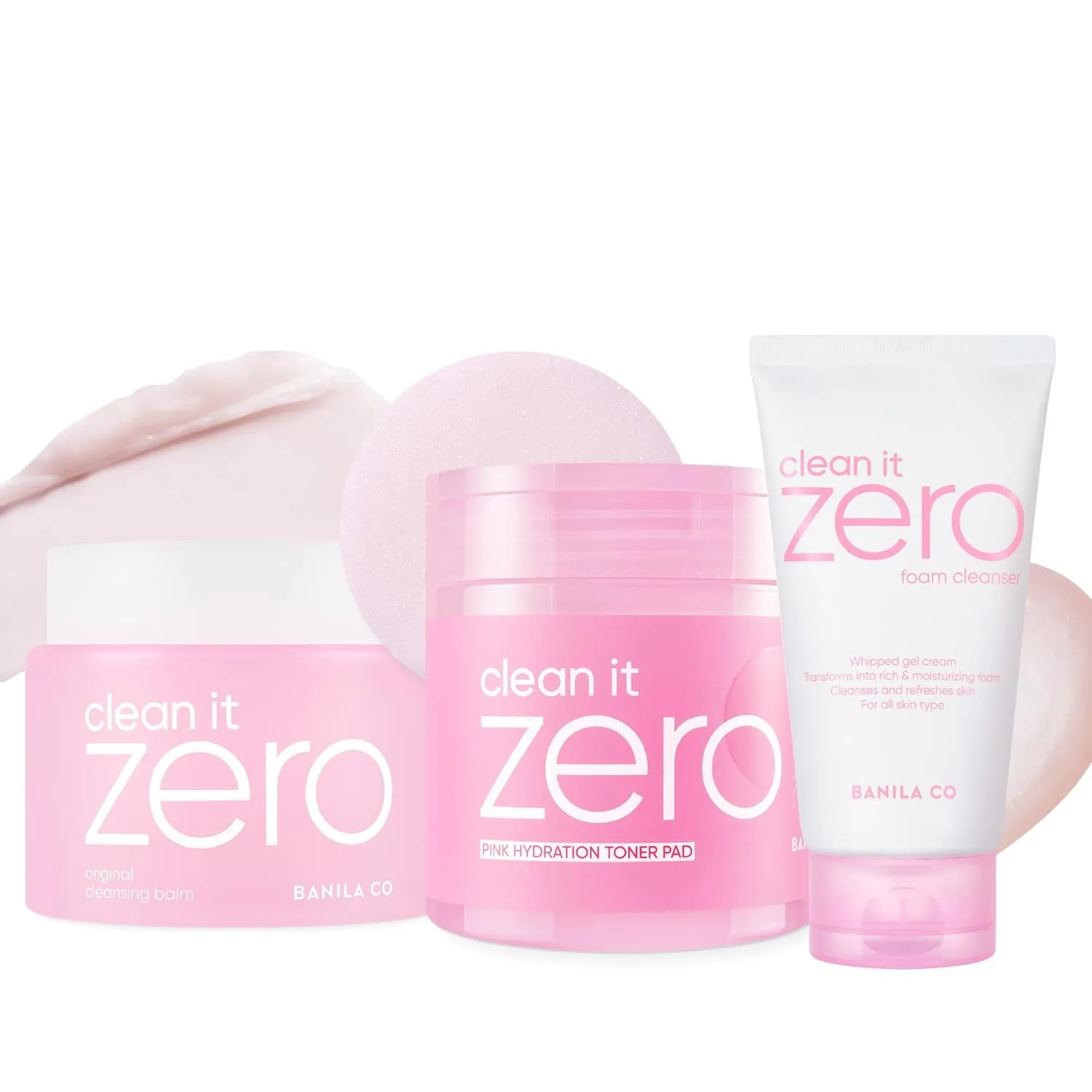 BANILA CO Clean It Zero 3-Step Skincare Set | Original Cleansing Balm 180ml   Foam Cleanser 150ml   Pink Hydration Toner Pads (70ea) | Vegan, All Skin Types