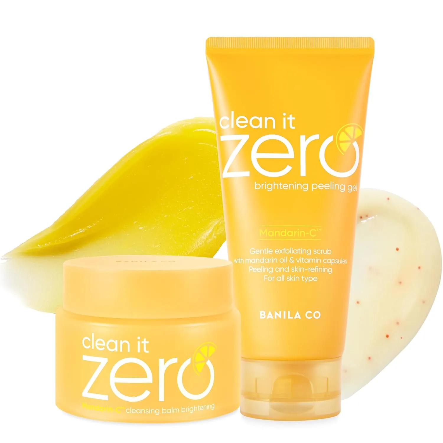 BANILA CO Clean It Zero Brightening Duo Set | Cleansing Balm 100ml   Peeling Gel 120ml | Mandarin-C™ Vitamin C Skincare for Radiant, Smooth & Glowing Skin | Vegan Korean Facial Cleanser & Exfoliator