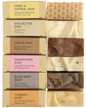 Bar Soap Set for Normal Skin – Natural Soap, Cold Processed Castile Soap Bar, Honey & Oatmeal soap, Blackseed, Shea Butter, Rose essential oil, Coffee, Turmeric Soap Bar (6PK)