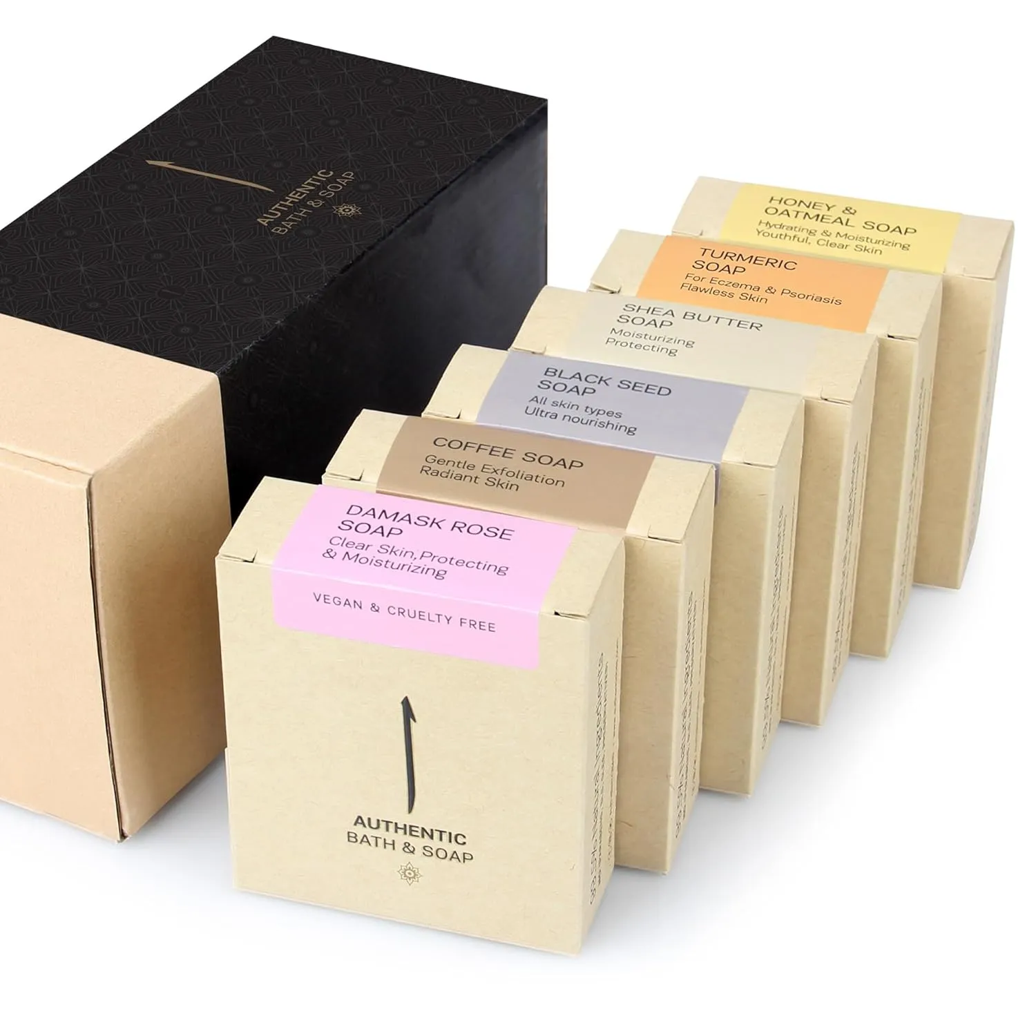 Bar Soap Set for Normal Skin – Natural Soap, Cold Processed Castile Soap Bar, Honey & Oatmeal soap, Blackseed, Shea Butter, Rose essential oil, Coffee, Turmeric Soap Bar (6PK)