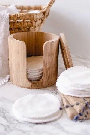 Bare Beauty 20 Pcs Cotton Rounds Pads Reusable with Washable Laundry Bag Waste Free Facial Round Soft Reusable Face Pad Large Bamboo Cotton Rounds for Toner with Bamboo Holder for Storage