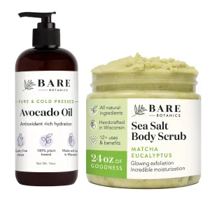 Bare Botanics Avocado Body Oil   Bergamot Mint Body Salt Scrub