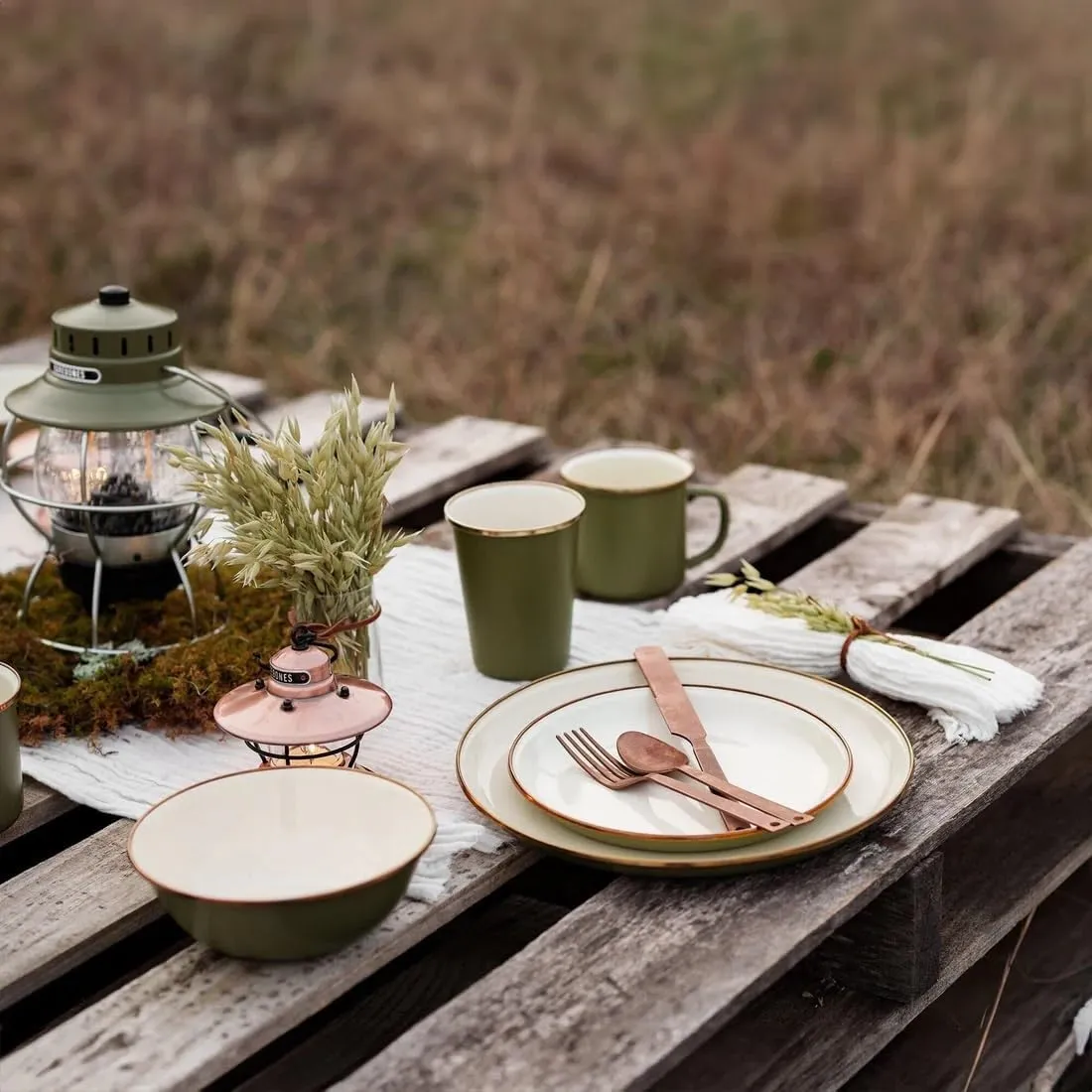 Barebones 2-Tone Deep Plate - Set of 2, 11 inch Dinner Plates - Enamelware Plates - Durable Kitchen or Camping Plate (Olive Drab)
