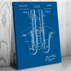 Bass Clarinet Canvas Print, Music Teacher, Musician Gift, Music Class Decor, Band Director Gift, Jazz Club Art Blueprint (13 inch x 19 inch)