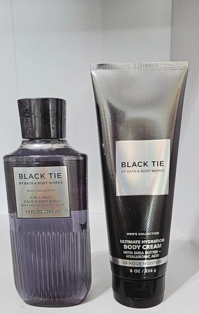 Bath & Body Black Tie Men's Collection Set, 3-in-1 Hair Face Body Wash 10 fl oz, Ultimate Hydration Body Cream 8 oz