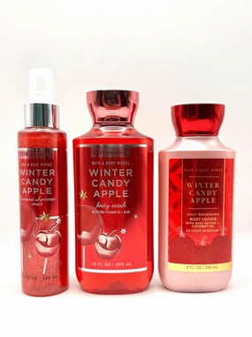 Bath and Body Work Winter Candy Apple Gift Set, Diamond Shimmer Mist 5 oz, Body Wash 10 oz, Body Lotion 8 oz, 25th Anniversary