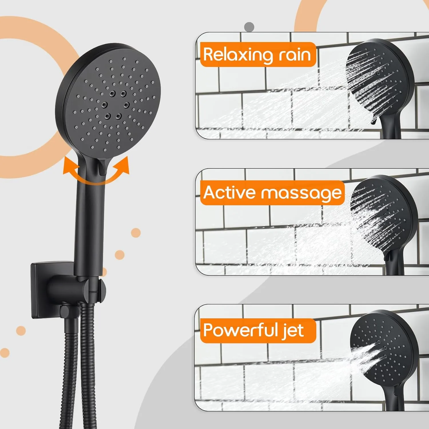 Bathroom Rainfall Shower System Set with 10'' Rain Shower Head, 3-Setting Handheld Spray, Valve Included Wall Mounted Matte Black SF001MB-D10