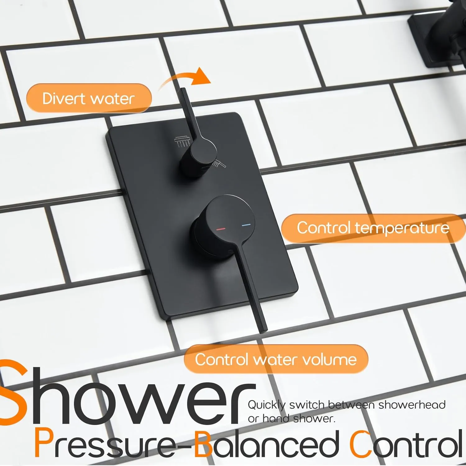 Bathroom Rainfall Shower System Set with 10'' Rain Shower Head, 3-Setting Handheld Spray, Valve Included Wall Mounted Matte Black SF001MB-D10