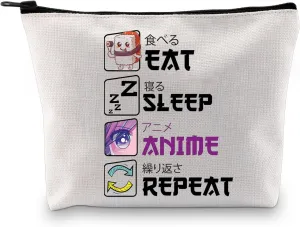 BDPWSS Anime Lover Gift Eat Sleep Anime Repeat Makeup Bag for Japanese Manga Fans Gift