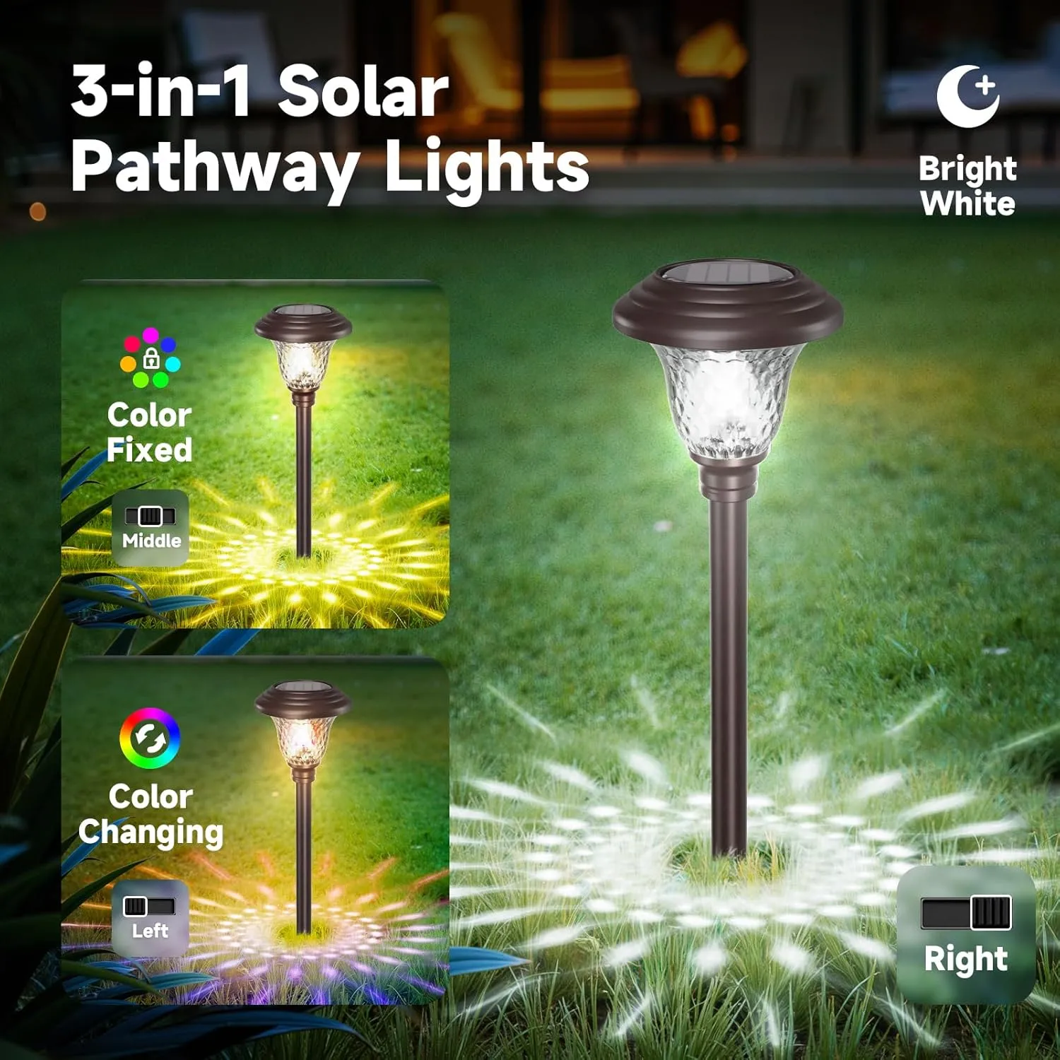 BEAU JARDIN 8 Pack Solar Pathway Lights Outdoor Solar Powered Lights Waterproof Glass High Lumen for Garden Landscape Path Yard Walkway Patio Driveway Outside Colored Color Changing White Bronze