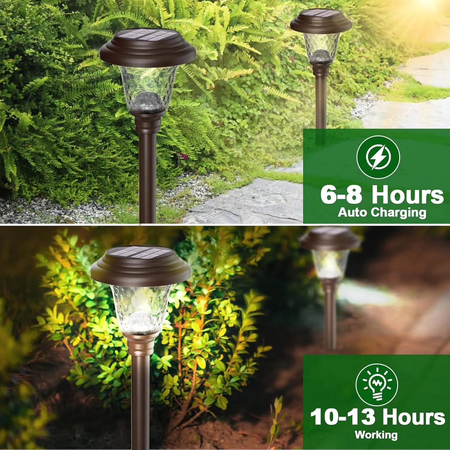 BEAU JARDIN 8 Pack Solar Pathway Lights Outdoor Solar Powered Lights Waterproof Glass High Lumen for Garden Landscape Path Yard Walkway Patio Driveway Outside Colored Color Changing White Bronze