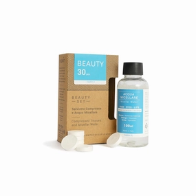 Beauty 30 - Micellar Water And Compressed Wipes - 30 Compressed Tissues In Pure Lenzing® Viscose   Napkin Micellar Water - Made In Italy - 100Ml Capacity