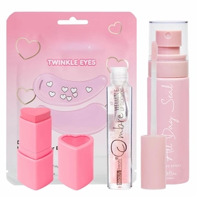 Beauty Bundle Mystery Makeup Sets Kitty Twinkle Eyes Patches, Amorus Matte Sweet Blush Stick, All Day Setting Spray & Beauty Treats Ombre Lip Treatment Gifts