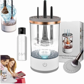 BeautyWash - Cosmetic Brush Cleaner, Electric Makeup Brush Cleaner, Automatic Spinning Makeup Brush Cleaner Tool, Deep Cleans & Dries in Seconds for All Brush Sizes (White)