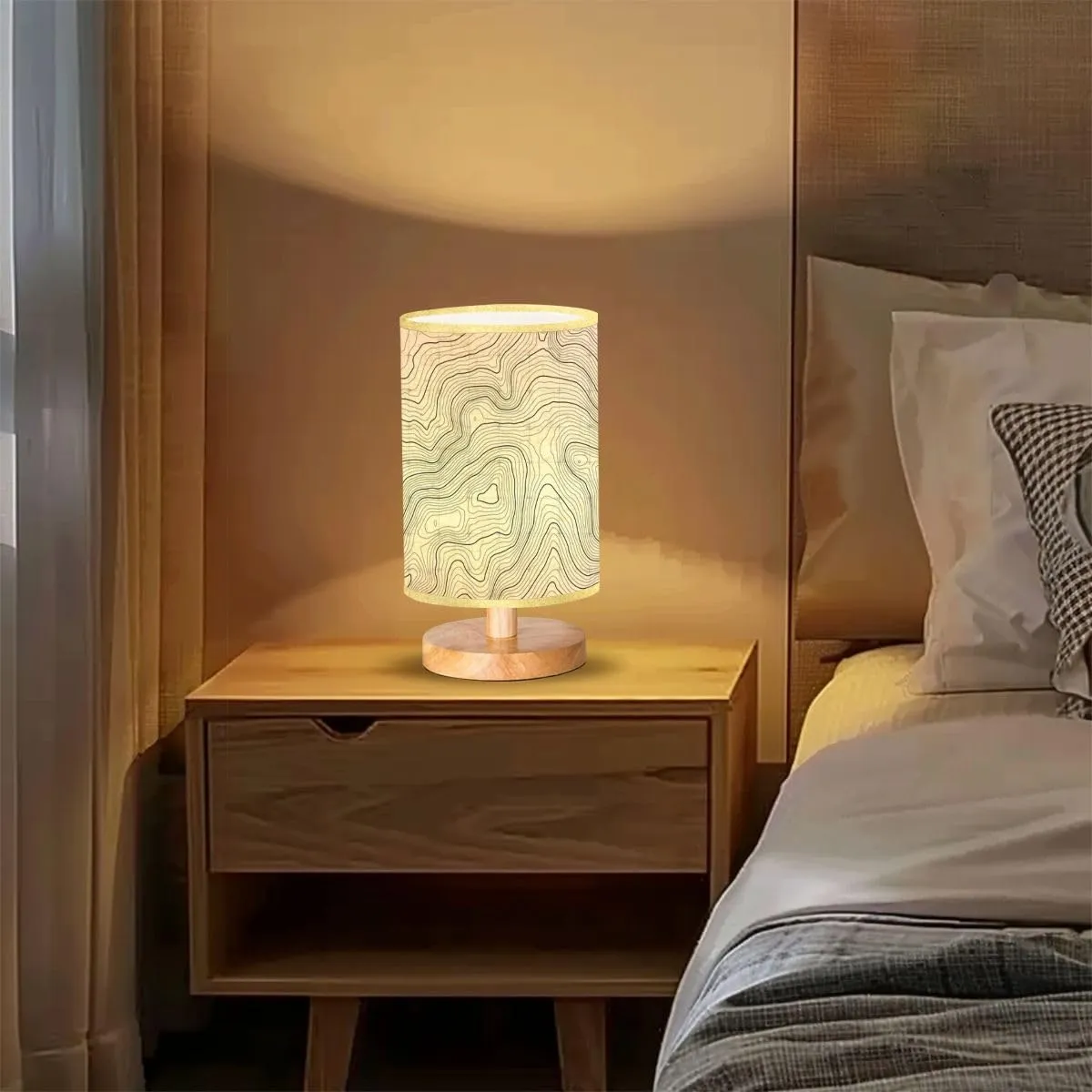 Bedside Desk Lamps, Minimalist Background topographic map map elevation Geographic line mountain Nightstand lamps, Small Table Lamp for Nursery Girls Kids Bedroom Classroom Living Room Dorm Decor