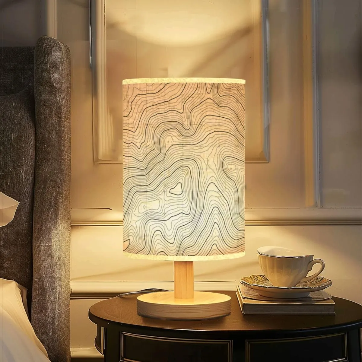 Bedside Desk Lamps, Minimalist Background topographic map map elevation Geographic line mountain Nightstand lamps, Small Table Lamp for Nursery Girls Kids Bedroom Classroom Living Room Dorm Decor