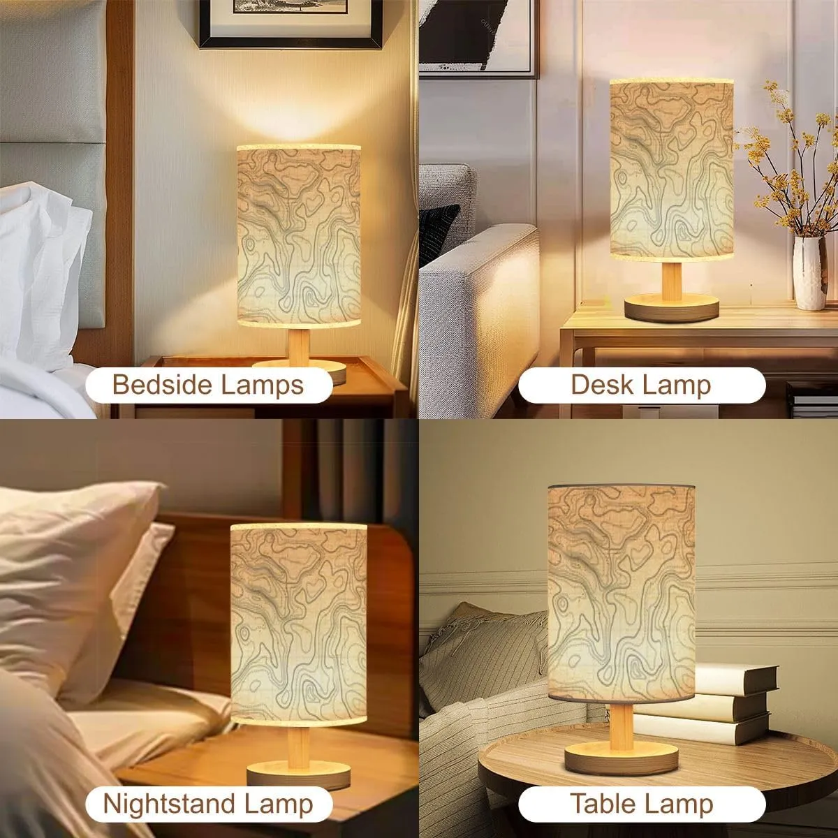 Bedside Desk Lamps, Minimalist Ocean bottom topographic line map curvy wave isolines Sea depth Nightstand lamps, Small Table Lamp for Nursery Girls Kids Bedroom Classroom Living Room Dorm Decor