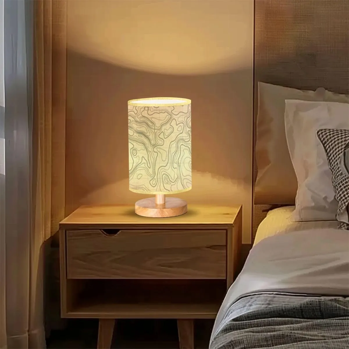 Bedside Desk Lamps, Minimalist Ocean bottom topographic line map curvy wave isolines Sea depth Nightstand lamps, Small Table Lamp for Nursery Girls Kids Bedroom Classroom Living Room Dorm Decor