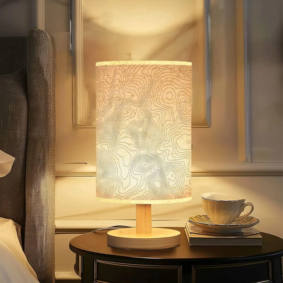 Bedside Desk Lamps, Minimalist Seamless topographic map Line topography map seamless pattern Mountain Nightstand lamps, Small Table Lamp for Nursery Girls Kids Bedroom Classroom Living Room Dorm Decor