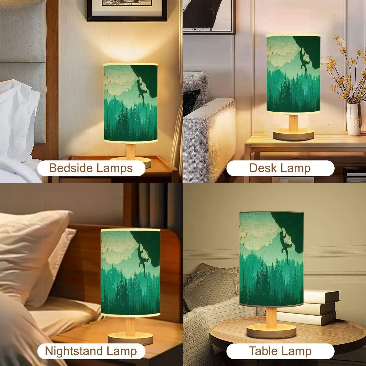Bedside Desk Lamps, Minimalist Silhouette Rock Climber Climbing Overhang Forest Mountains Nightstand Lamps, Small Table Lamp for Nursery Girls Kids Bedroom Classroom Living Room Dorm Decor