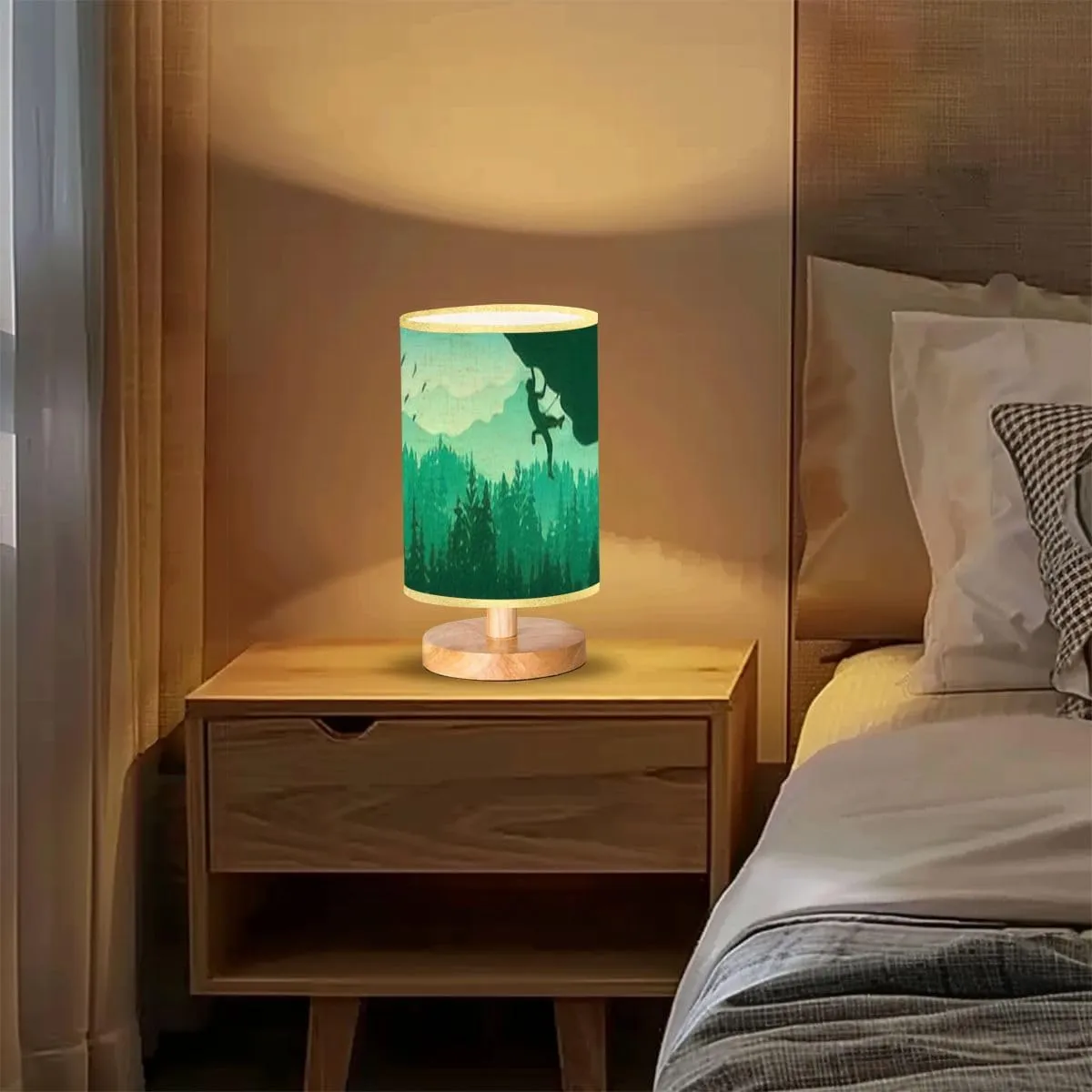 Bedside Desk Lamps, Minimalist Silhouette Rock Climber Climbing Overhang Forest Mountains Nightstand Lamps, Small Table Lamp for Nursery Girls Kids Bedroom Classroom Living Room Dorm Decor