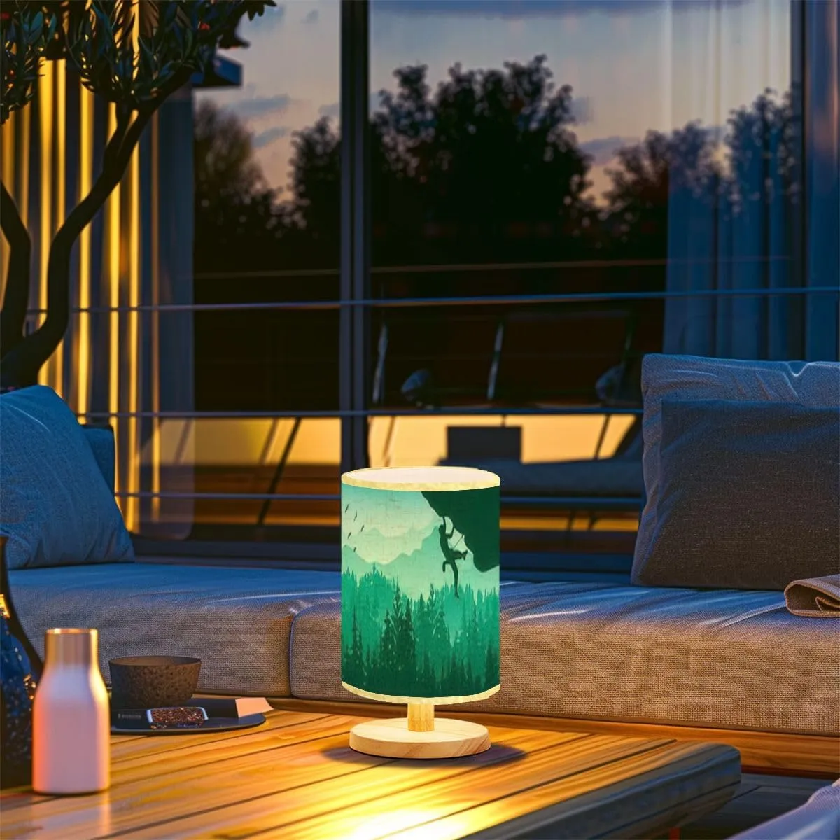 Bedside Desk Lamps, Minimalist Silhouette Rock Climber Climbing Overhang Forest Mountains Nightstand Lamps, Small Table Lamp for Nursery Girls Kids Bedroom Classroom Living Room Dorm Decor
