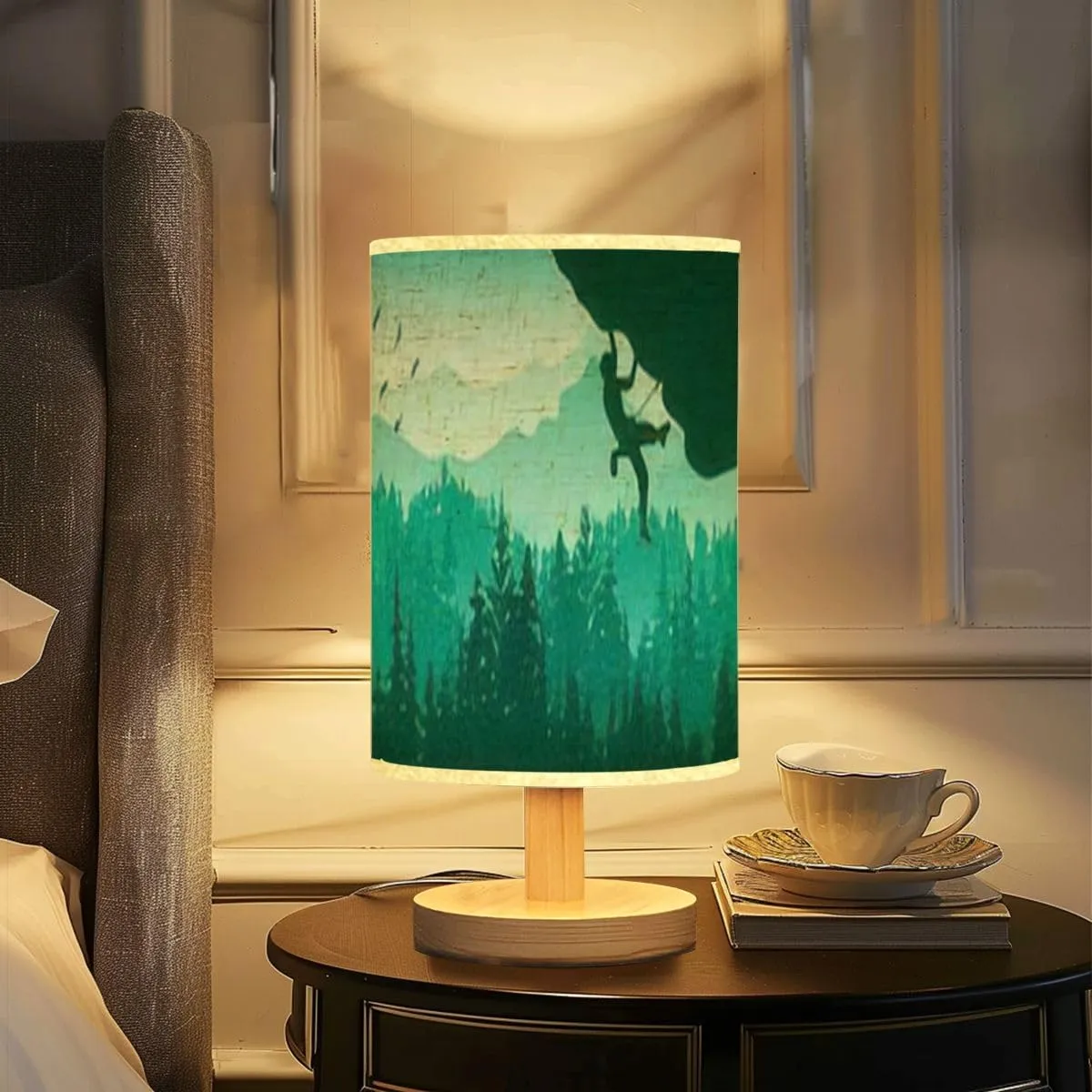 Bedside Desk Lamps, Minimalist Silhouette Rock Climber Climbing Overhang Forest Mountains Nightstand Lamps, Small Table Lamp for Nursery Girls Kids Bedroom Classroom Living Room Dorm Decor