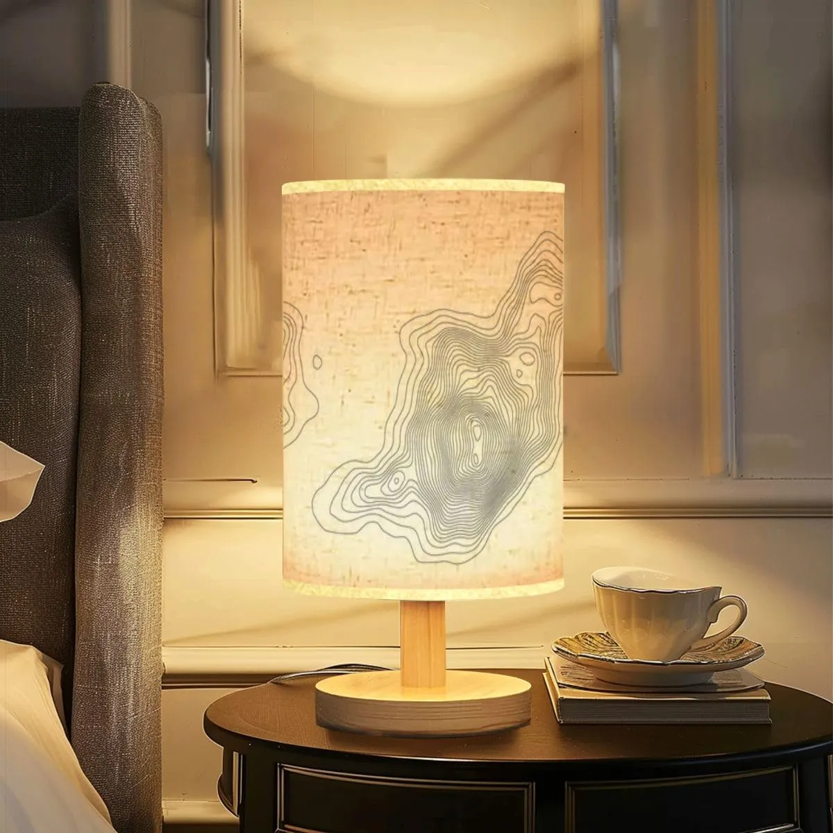 Bedside Desk Lamps, Minimalist Topographic map black white Geographic topography mountains The Nightstand lamps, Small Table Lamp for Nursery Girls Kids Bedroom Classroom Living Room Dorm Decor