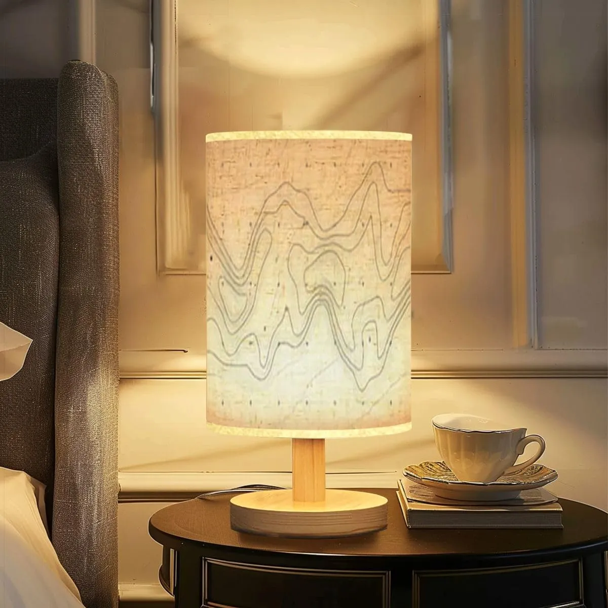 Bedside Desk Lamps, Minimalist Topographic map Geographic line map elevation assignments Contour Nightstand lamps, Small Table Lamp for Nursery Girls Kids Bedroom Classroom Living Room Dorm Decor