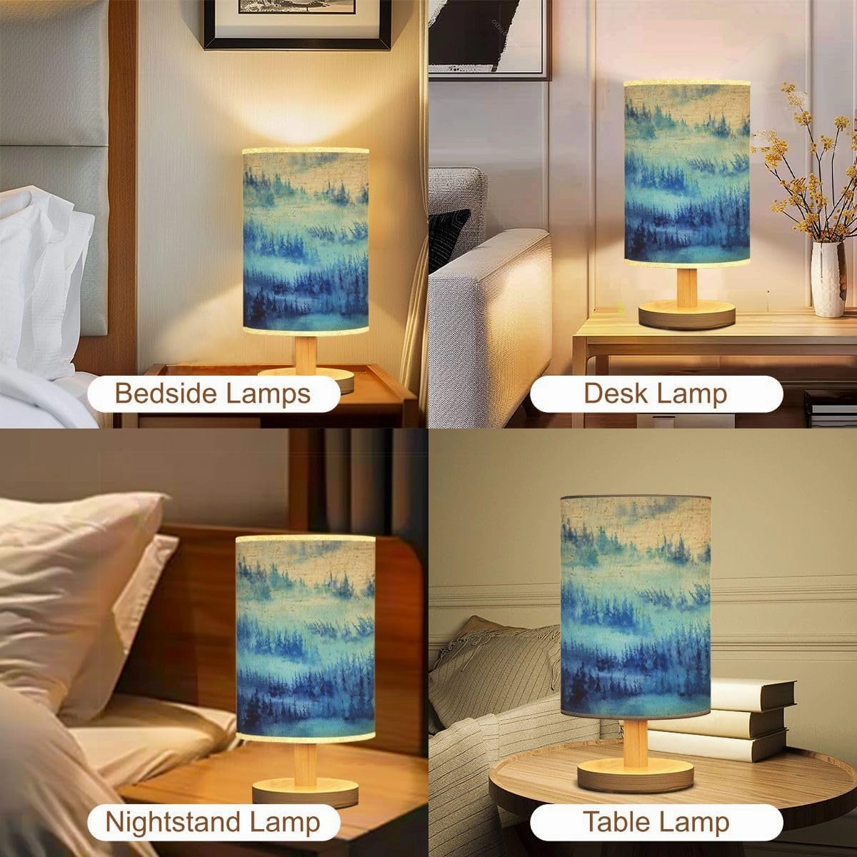 Bedside Desk Lamps, Minimalist Abstract misty landscape mountains silhouettes Panoramic view winter Nightstand lamps, Small Table Lamp for Nursery Girls Kids Bedroom Classroom Living Room Dorm Decor