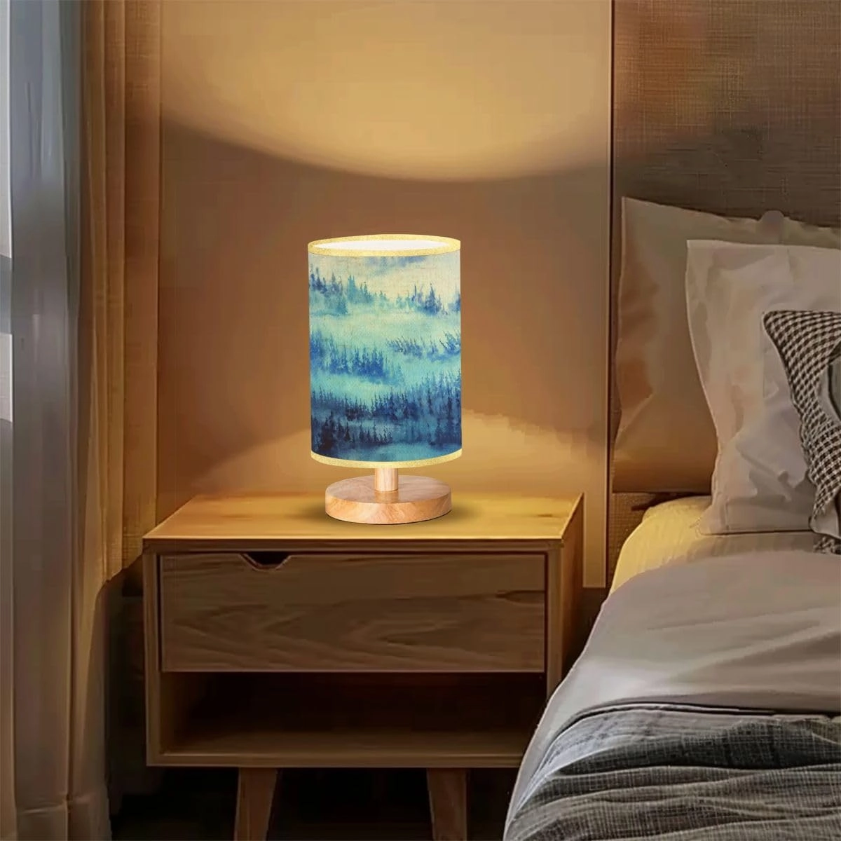 Bedside Desk Lamps, Minimalist Abstract misty landscape mountains silhouettes Panoramic view winter Nightstand lamps, Small Table Lamp for Nursery Girls Kids Bedroom Classroom Living Room Dorm Decor