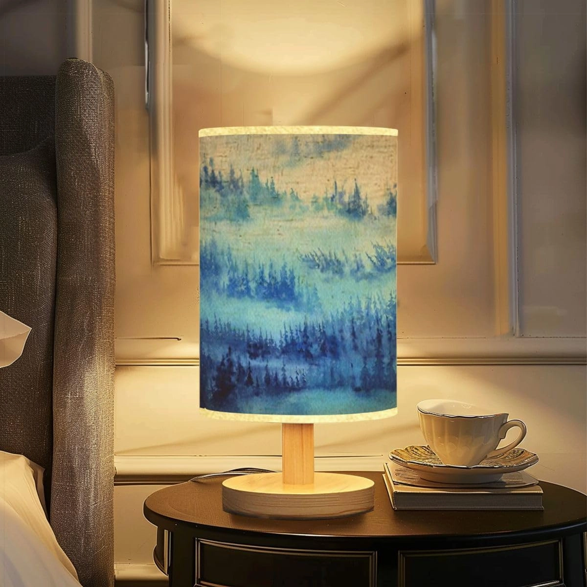 Bedside Desk Lamps, Minimalist Abstract misty landscape mountains silhouettes Panoramic view winter Nightstand lamps, Small Table Lamp for Nursery Girls Kids Bedroom Classroom Living Room Dorm Decor