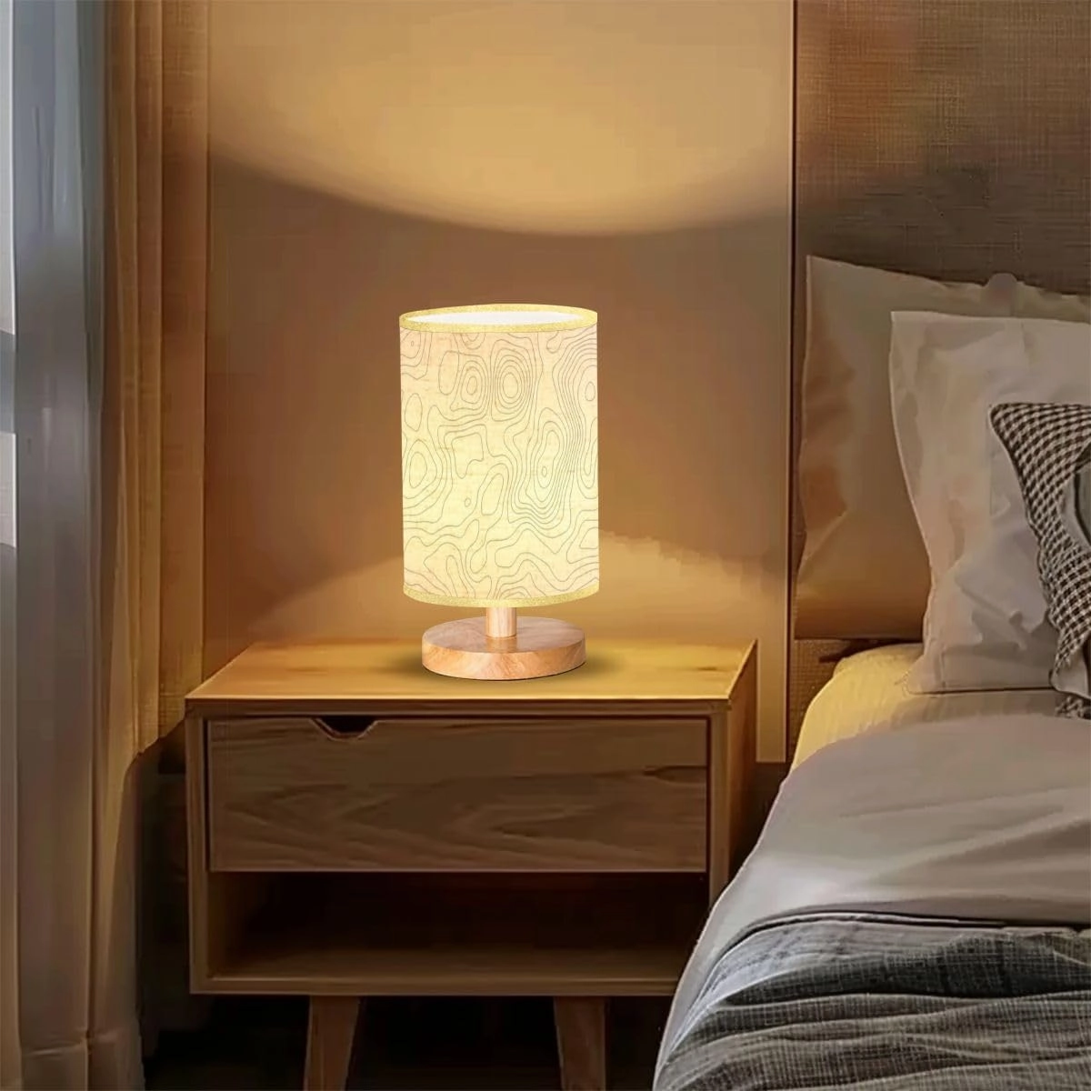 Bedside Desk Lamps, Minimalist Abstract pattern lines topographic map Topography geography map grid Nightstand lamps, Small Table Lamp for Nursery Girls Kids Bedroom Classroom Living Room Dorm Decor