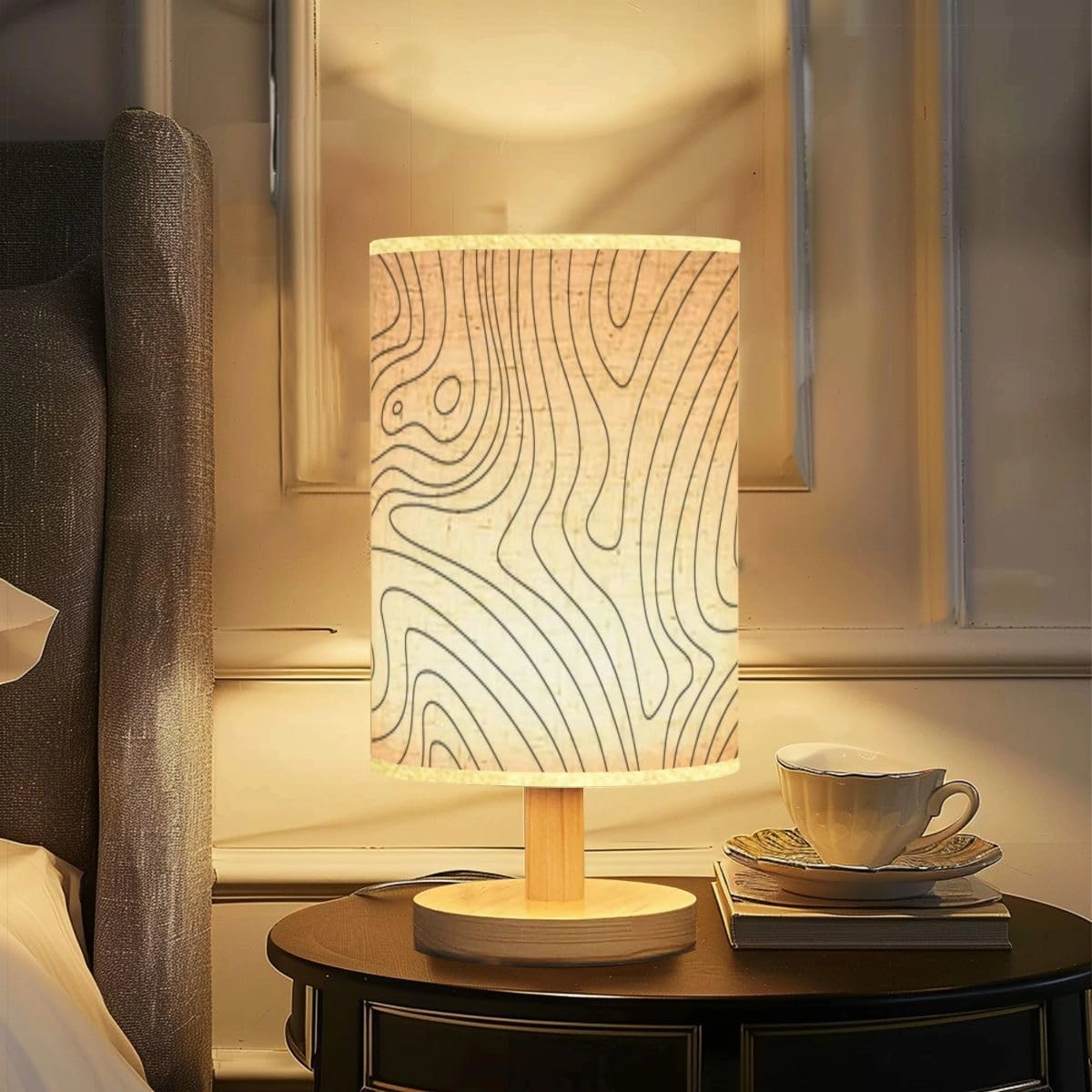 Bedside Desk Lamps, Minimalist abstract wavy topographic contour contour lines Topographic map Nightstand lamps, Small Table Lamp for Nursery Girls Kids Bedroom Classroom Living Room Dorm Decor