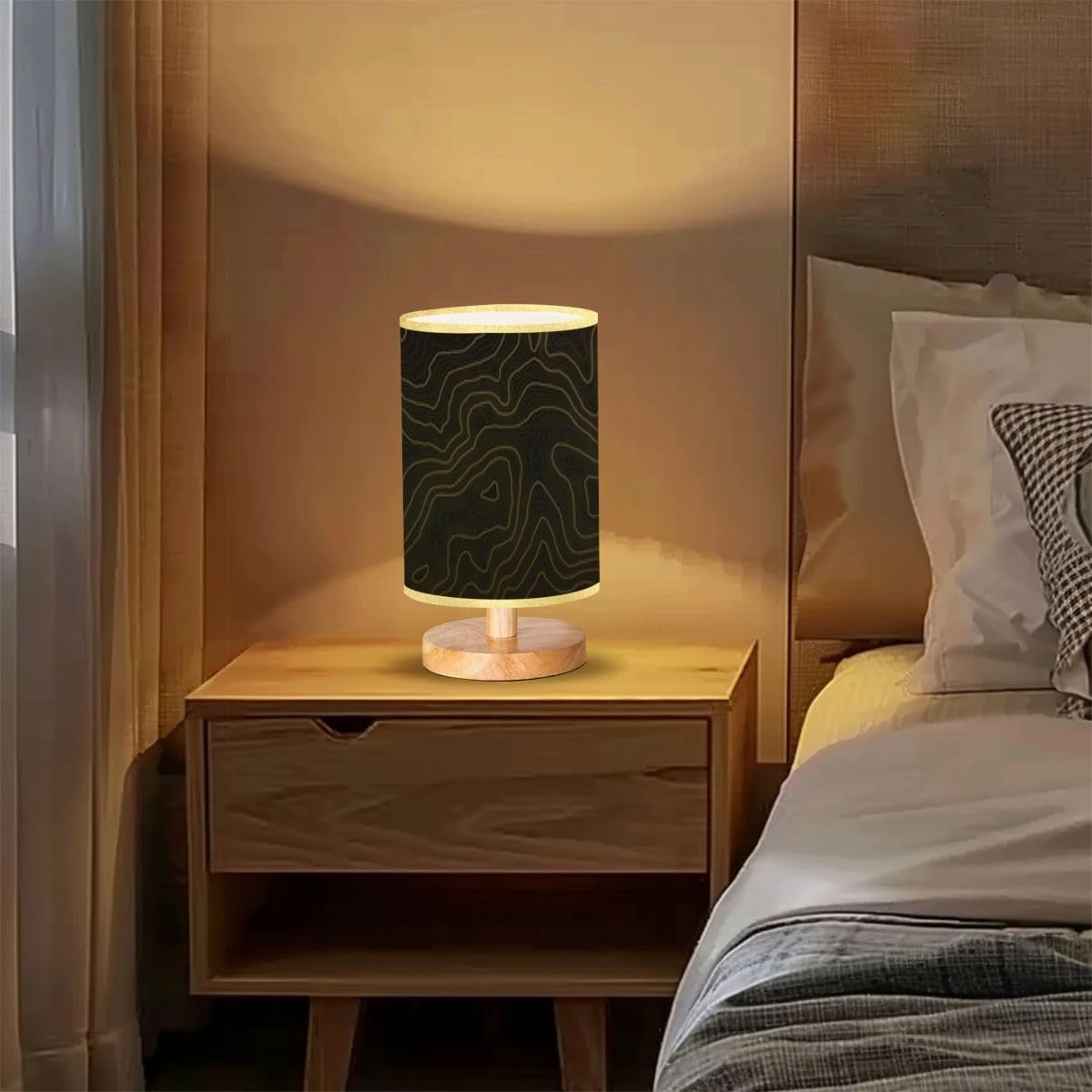 Bedside Desk Lamps, Minimalist Background topographic map map elevation Geographic line mountain Nightstand lamps, Small Table Lamp for Nursery Girls Kids Bedroom Classroom Living Room Dorm Decor